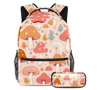 Rimani alla moda e organizzato, zaino con astuccio, il set ideale di 2 zaini, motivo fungo rosa, Multicolore, B：29.4x20x40cm P：19x7.5x3.8cm, Zaini Daypack