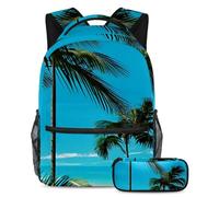 Rimani alla moda e preparati con questo zaino e astuccio Duo, ideale per studenti, colore blu tie dye, Multicolore#02, B：29.4x20x40cm P：19x7.5x3.8cm, Zaini Daypack