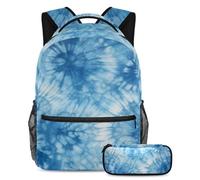 Rimani alla moda e preparati con questo zaino e astuccio Duo, ideale per studenti, colore blu tie dye, Multicolore#08, B：29.4x20x40cm P：19x7.5x3.8cm, Zaini Daypack