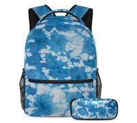 Rimani alla moda e preparati con questo zaino e astuccio Duo, ideale per studenti, colore blu tie dye, Multicolore#01, B：29.4x20x40cm P：19x7.5x3.8cm, Zaini Daypack