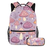 Rimani alla moda e preparato con il nostro set di 2 zaini per bambini, perfetto per studenti, motivo fungo viola, Multicolore, B：29.4x20x40cm P：19x7.5x3.8cm, Zaini Daypack