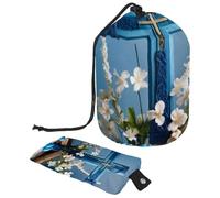 Rimani alla moda in viaggio con la nostra grande borsa impermeabile con coulisse: ideale per i viaggi, croce blu pasquale, Multicolore, 9.9x6.9in/25.2x17.6cm;6x3.5in/15.2x8.8cm