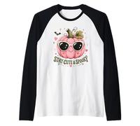 Rimani Carino e spettrale Zucca Rosa Halloween Summerween Maglia con Maniche Raglan