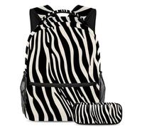 Rimani elegante e organizzato con il nostro set zaino e astuccio combinato, strisce zebrate, Multicolore, B：29.4x20x40cm P：19x7.5x3.8cm, Zaini Daypack