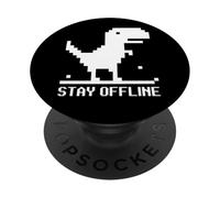 Rimani offline Pixel Dinosaur Dino Internet Social Media PopSockets PopGrip Adesivo