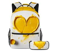 Rimani organizzato a scuola con il nostro set di zaino e astuccio, perfetto per ragazzi, ragazze e adolescenti, motivo a cuore giallo, Multicolore#03, B：29.4x20x40cm P：19x7.5x3.8cm, Zaini Daypack