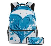 Rimani organizzato a scuola con il nostro set di zaino e astuccio, perfetto per ragazzi, ragazze e adolescenti, motivo a cuore giallo, Multicolore#08, B：29.4x20x40cm P：19x7.5x3.8cm, Zaini Daypack