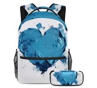 Rimani organizzato a scuola con il nostro set di zaino e astuccio, perfetto per ragazzi, ragazze e adolescenti, motivo a cuore giallo, Multicolore#02, B：29.4x20x40cm P：19x7.5x3.8cm, Zaino daypack