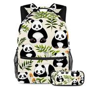 Rimani organizzato con il nostro set di 2 zaini per bambini, perfetto per ragazzi ragazze adolescenti, include borsa per libri da viaggio e astuccio, simpatico motivo panda, Multicolore,