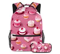 Rimani organizzato con la nostra borsa per libri di grande capacità e astuccio combinato, motivo dessert rosa, Multicolore, B:29.4x20x40cm P:19x7.5x3.8cm, Zaini Daypack