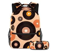 Rimani organizzato con la nostra borsa per libri di grande capacità e astuccio combinato, motivo dischi arancioni, Multicolore, B:29.4x20x40cm P:19x7.5x3.8cm, Zaini Daypack