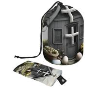 Rimani organizzato con la nostra grande borsa per il trucco a botte, adatta ai viaggi e impermeabile, grigio con croce pasquale, Multicolore, 9.9x6.9in/25.2x17.6cm;6x3.5in/15.2x8.8cm