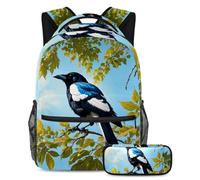 Rimani organizzato con stile, set di 2 zaini per bambini, zaino con astuccio per studenti, gazza carina, Multicolore, B:29.4x20x40cm P:19x7.5x3.8cm, Zaini Daypack