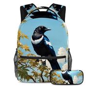Rimani organizzato con stile, zaino con astuccio, set da 2 pezzi, perfetto per ragazzi, ragazze, adolescenti e studenti in viaggio, graziosa gazza, Multicolore, B:29.4x20x40cm P:19x7.5x3.8cm, Zaini