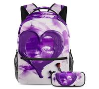 Rimani organizzato e alla moda con questo set di 2 zaini, zaino e astuccio per ragazzi, ragazze e adolescenti, motivo a cuore blu, Multicolore#08, B：29.4x20x40cm P：19x7.5x3.8cm, Zaini Daypack