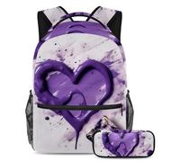 Rimani organizzato e alla moda con questo set di 2 zaini, zaino e astuccio per ragazzi, ragazze e adolescenti, motivo a cuore blu, Multicolore#05, B：29.4x20x40cm P：19x7.5x3.8cm, Zaini Daypack