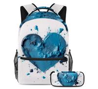 Rimani organizzato e alla moda con questo set di 2 zaini, zaino e astuccio per ragazzi, ragazze e adolescenti, motivo a cuore blu, Multicolore#06, B：29.4x20x40cm P：19x7.5x3.8cm, Zaini Daypack