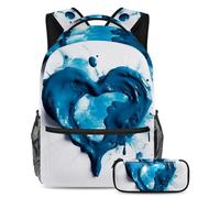 Rimani organizzato e alla moda con questo set di 2 zaini, zaino e astuccio per ragazzi, ragazze e adolescenti, motivo a cuore blu, Multicolore#01, B：29.4x20x40cm P：19x7.5x3.8cm, Zaini Daypack