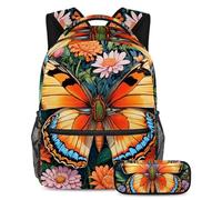 Rimani organizzato e alla moda, set di 2 zaini per la scuola per ragazzi, ragazze, adolescenti, la borsa per libri da viaggio definitiva, disegno a colori pappagallo, Multicolore#08, B：29.4x20x40cm\