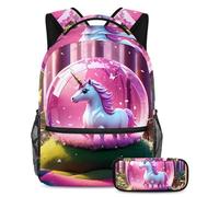 Rimani organizzato e alla moda, set di 2 zaini per la scuola per ragazzi, ragazze, adolescenti, la borsa per libri da viaggio definitiva, sfera di cristallo unicorno, Multicolore#05, B:29.4x20x40cm\