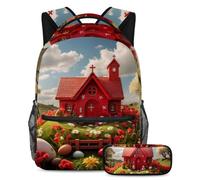 Rimani organizzato e alla moda, set di 2 zaini per la scuola per ragazzi, ragazze, adolescenti, la borsa per libri da viaggio definitiva con croce pasquale rossa, Multicolore, B:29.4x20x40cm\