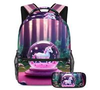 Rimani organizzato e alla moda, set di 2 zaini per la scuola per ragazzi, ragazze, adolescenti, la borsa per libri da viaggio definitiva, sfera di cristallo unicorno, Multicolore#04, B:29.4x20x40cm\