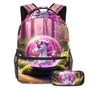 Rimani organizzato e alla moda, set di 2 zaini per la scuola per ragazzi, ragazze, adolescenti, la borsa per libri da viaggio definitiva, sfera di cristallo unicorno, Multicolore#01, B:29.4x20x40cm\