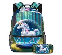 Rimani organizzato e alla moda, set di 2 zaini per la scuola per ragazzi, ragazze, adolescenti, la borsa per libri da viaggio definitiva, sfera di cristallo unicorno, Multicolore#08, B:29.4x20x40cm\