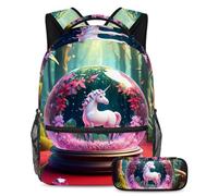 Rimani organizzato e alla moda, set di 2 zaini per la scuola per ragazzi, ragazze, adolescenti, la borsa per libri da viaggio definitiva, sfera di cristallo unicorno, Multicolore#06, B:29.4x20x40cm\