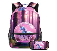 Rimani organizzato e alla moda, set di 2 zaini per la scuola per ragazzi, ragazze, adolescenti, la borsa per libri da viaggio definitiva, sfera di cristallo unicorno, Multicolore#03, B:29.4x20x40cm\