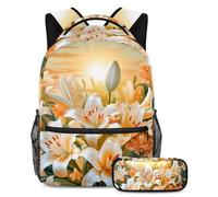 Rimani organizzato e pronto ad imparare con il set di 2 zaini per bambini, zaino e astuccio per ragazzi, ragazze e adolescenti, uova gialle di gigli pasquali, Multicolore, B:29.4x20x40cm\