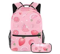 Rimani organizzato e pronto ad imparare con il set di 2 zaini per bambini, zaino e astuccio per ragazzi, ragazze e adolescenti, motivo frutta rosa, Multicolore, B:29.4x20x40cm P:19x7.5x3.8cm, Zaini