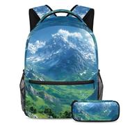 Rimani organizzato e pronto ad imparare con il set di 2 zaini per bambini, zaino e astuccio per ragazzi, ragazze e adolescenti, motivo montagne, Multicolore, B:29.4x20x40cm P:19x7.5x3.8cm, Zaini