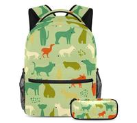 Rimani organizzato, resta fresco, set di 2 zaini per la scuola con astuccio, un must per studenti alla moda, silhouette animale verde, Multicolore, B：29.4x20x40cm P：19x7.5x3.8cm, Zaini Daypack