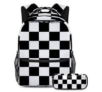 Rimani preparato e organizzato con questo set di 2 zaini da scuola all-in-one per adolescenti, motivo a scacchiera bianca e nera, Multicolore#05, B：29.4x20x40cm P：19x7.5x3.8cm, Zaino daypack