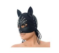 Rimba Bondage Play Maschera per la testa con orecchie. Decorata con rivetti Black One Size