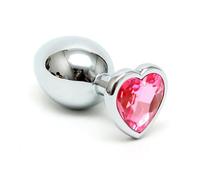 Rimba Buttplug, SMALL con cristallo a forma di cuore (unisex) Argento/Rosa