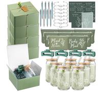 RimCereal Set di 8 scatole regalo per proposte di damigella d'onore, 74 pezzi, regalo per damigella d'onore, tazza di vetro da 473,6 g, trousse per trucchi con glitter, biglietti d'invito
