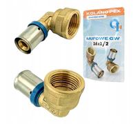 Rimex Pressfitting angolo 16 x 1/2", filettatura interna PEX, raccordo a pressione, per impianti di riscaldamento e acqua, ganasce a U, 1 pezzo