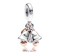 Rimgoris Argento 925 Charm per donna Bracciali Collana Just Married Wedding Bells Double Dangle Dangle Charm Gift
