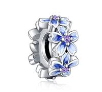 Rimgoris Breloque en argent 925 pour femmes bracelets collier Pendentif Fleur de Pensée Bleue Charms Bracelet Femme Charms