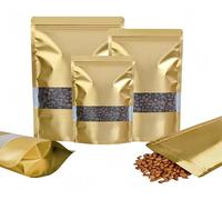 Rimiko 100 Pezzi Sacchetti di Alluminio Autoportante con Finestra, Bustine in Mylar con Zip, Buste Richiudibili per Alimenti (D'oro,16x24 cm)