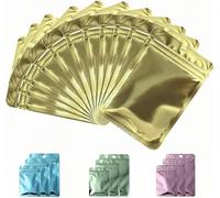 Rimiko 100 Pezzi Sacchetti di Alluminio con Chiusura Lampo, Bustine Trasparenti Richiudibili con Zip, Buste Piccole in Mylar per Conservare e Imballare gli Oggetti (Giallo Metallizzato, 7x10cm)