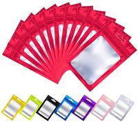 Rimiko 100 Pezzi Sacchetti di Alluminio con Finestra, Bustine in Mylar con Zip, Buste Ermetica a Chiusura per Alimenti e l'Imballaggio (Rosso, 10,5x15 cm)