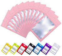 Rimiko 100 Pezzi Sacchetti di Alluminio con Finestra, Bustine in Mylar con Zip, Buste Ermetica a Chiusura per Alimenti e l'Imballaggio (Rosa,9x16cm)