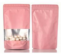 Rimiko 100 Pezzi Sacchetti di Alluminio Stand up Colorati con Finestra Transparente, Bustine per Imballaggio in Mylar con Zip, Buste Richiudibili a Chiusura Conservazione Alimenti (Rosa, 10x15cm)