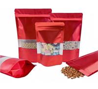 Rimiko 50 Pezzi Sacchetti di Alluminio Autoportante con Finestra, Bustine in Mylar con Zip, Buste Richiudibili per Alimenti (Rosso,16x24cm)