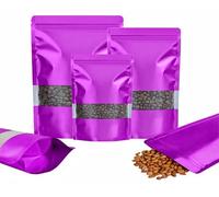 Rimiko 50 Pezzi Sacchetti di Alluminio Autoportante con Finestra, Bustine in Mylar con Zip, Buste Richiudibili per Alimenti (Viola,12x20 cm)