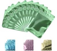 Rimiko 50 Pezzi Sacchetti di Alluminio con Chiusura Lampo, Bustine Trasparenti Richiudibili con Zip, Buste Piccole in Mylar per Conservare e Imballare gli Oggetti (Verde Metallizzato, 9x12cm)