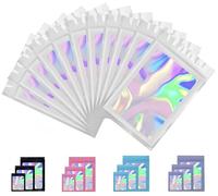Rimiko 50 Pezzi Sacchetti di Alluminio con Finestra, Bustine in Mylar con Zip, Buste Richiudibili a Chiusura per Alimenti (Bianco e Olografico,8x13cm)